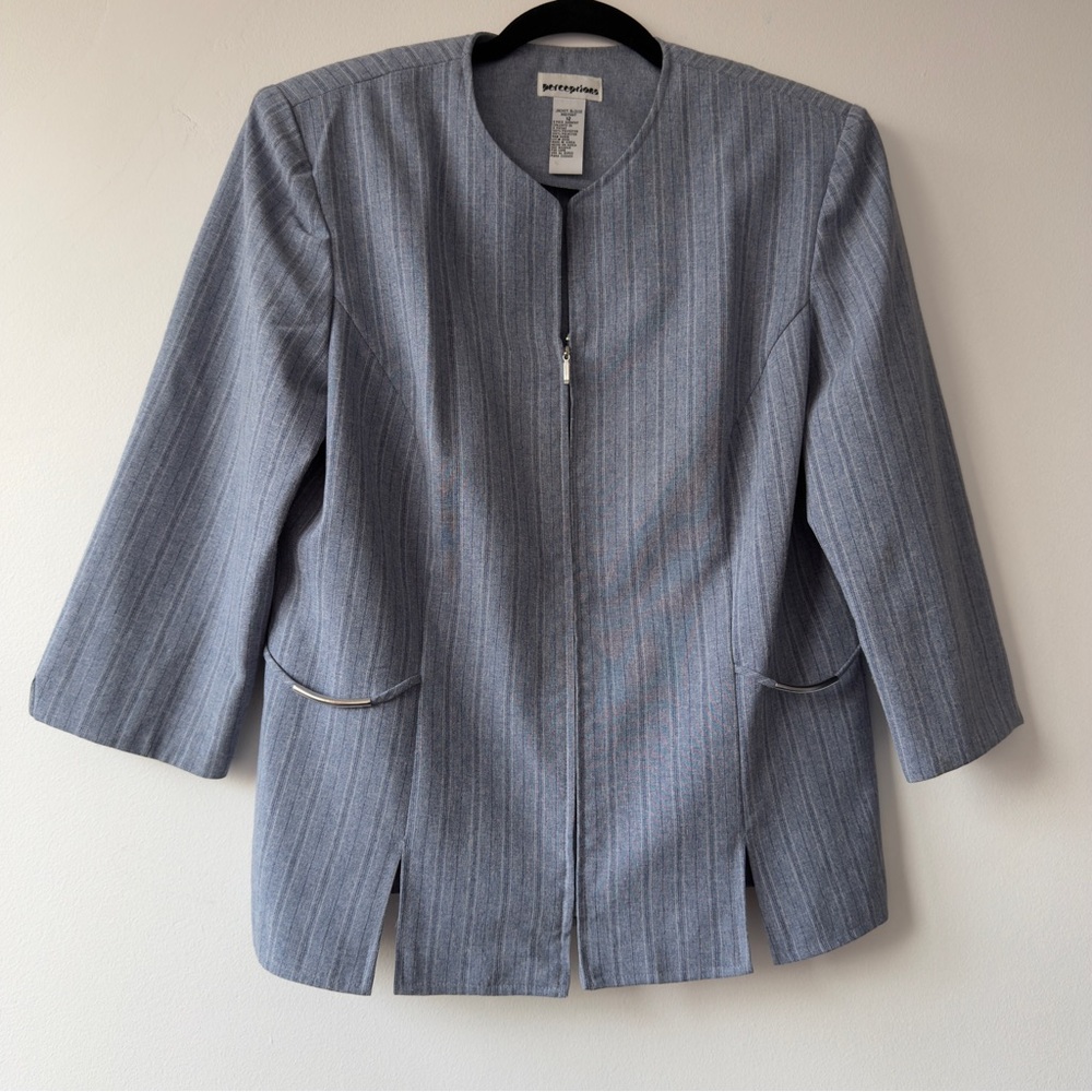 Perceptions Light Gray Pinstripe Zip-Front Blazer